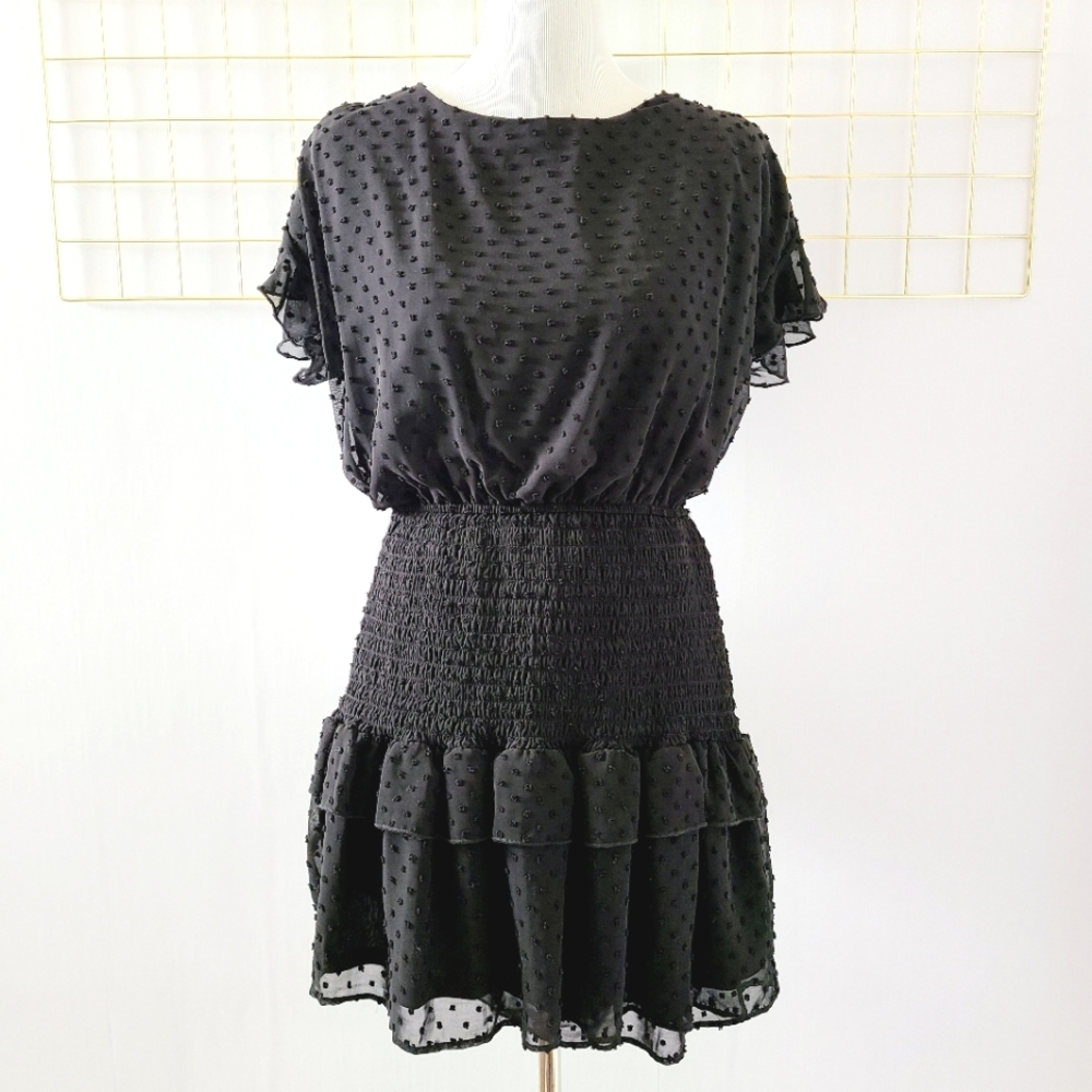 Love...Ady Swiss Dot Smocked Ruffle Black Whimsigoth Short Mini Dress